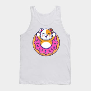 Cute baby cat with doughnut cartoon Tank Top